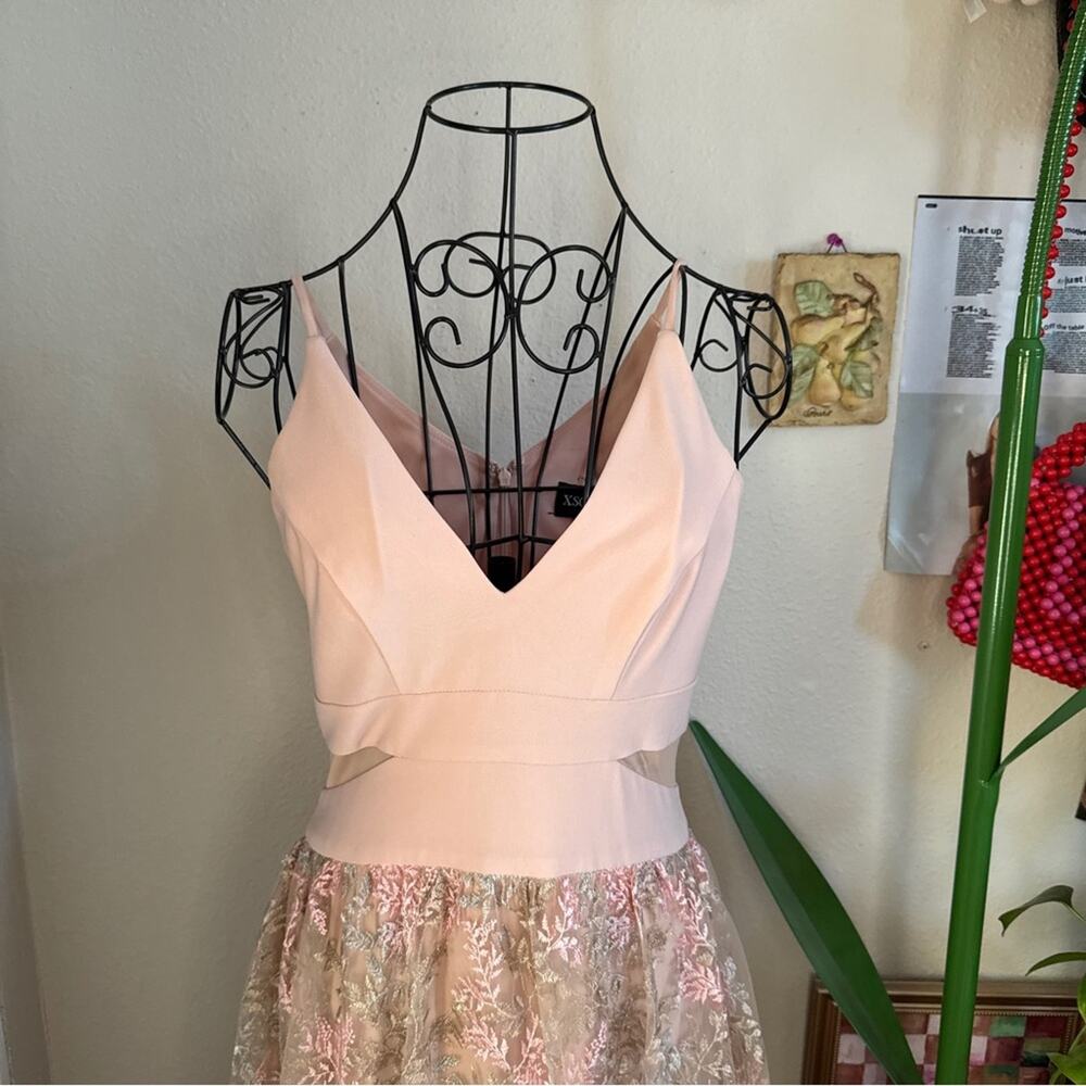 Xscape Jersey Ball Gown w Embroidered Mesh Skirt 2 - Picture 2 of 11
